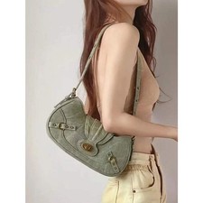 Vintage Army Green Splicing Armpit Bag – Stylish Small Shoulder Purse, Versatile