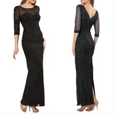 New JS COLLECTIONS Size 6 Illusion Embroidered Gown Dress Black Retail 365