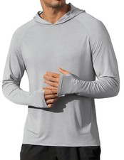Mens UPF 50 Sun Protection Long Sleeve Hoodie Rash Guard Fishing Quick Dry Thum