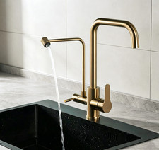 Brushed Gold SUS Kitchen Faucet 3 in 1 Drinking Water Double Handles Mixer Tap