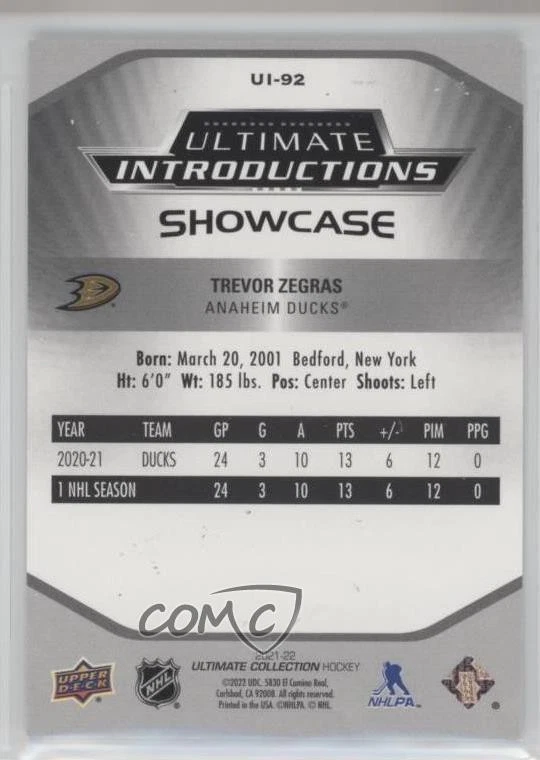 2021 Ultimate Collection Introductions Showcase Trevor Zegras #UI-92 Rookie RC - Image 2 of 2