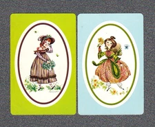 Vintage Swap Playing Cards Pair of Young Ladies in frilly dresses #G4