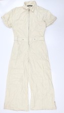 Zara Damen Jumpsuit Einteiler beige Baumwolle Gr&ouml;&szlig;e S L31 im Rei&szlig;verschluss