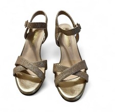 Dream Pairs Women  s Champagne Glitter Ankle Strap Buckle Block Heel US 6