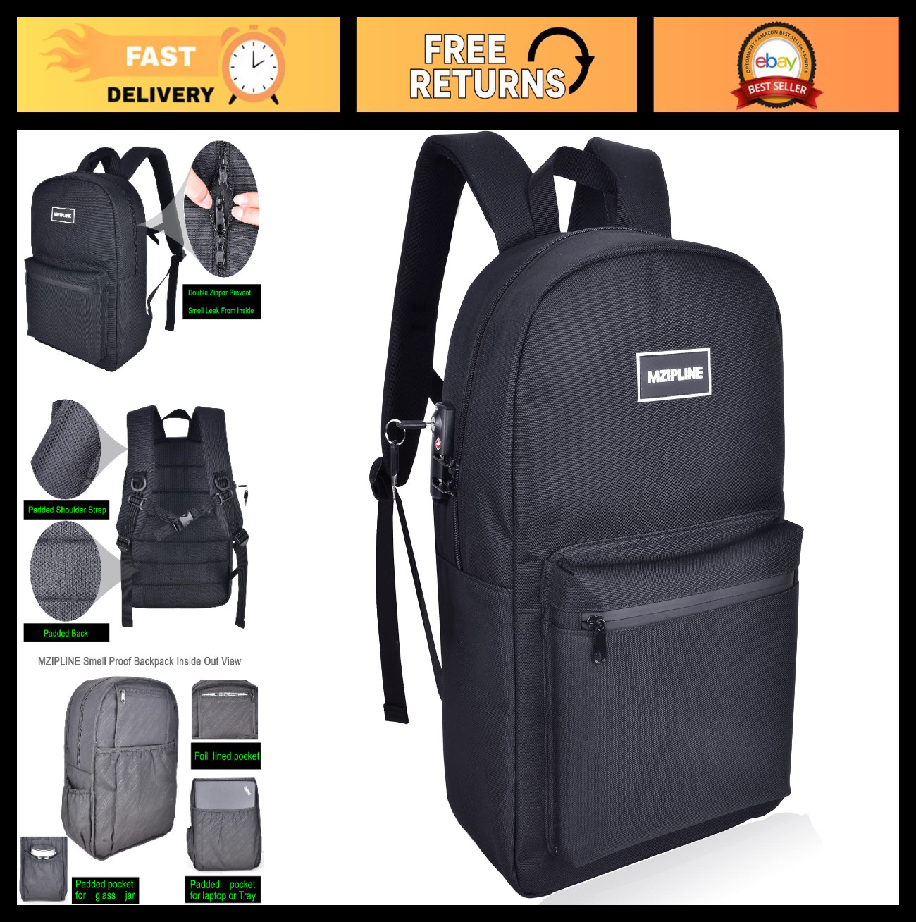 Smell Proof Laptop Backpack - Tsa Lock &Amp; Key Anti-Theft Travel Rucksack For Men