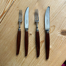 Sheffield Stainless Steel & Dark Wood Handle Cutlery Set 4pc, 2 Knives 2 Forks