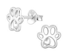 Paw Print 925 Sterling Silver Stud Earrings, Tiny Piercing Jewelry Paw Heart