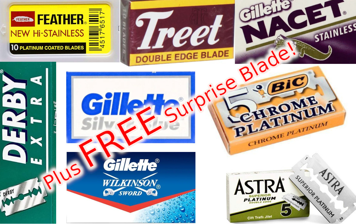 Safety Razor 20 Blades Sample Pack Bic Chrome Platinum Feather Double Edge Derby