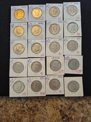 20 Uncirculated 1971 D KENNEDY HALF Dollar Coin Collection.