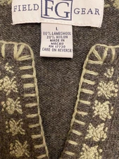 Field Gear Sweater Green Lambs Wool Blend Embroidered Pullover Women Sz L