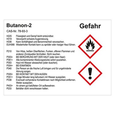 GHS Aufkleber Gefahrstoffetikett Butanon-2 Folie 148 x 105 mm 100 Stück/Rolle