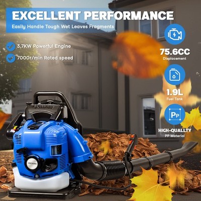 4-Stroke 75.6CC Gas Powered Backpack Leaf Blower Garden Yard Snow Grass Blower