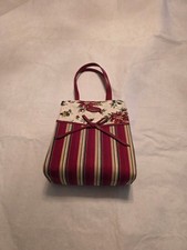 Longaberger Holiday Gift Bag Small Tote Poinsettias Red Green Stripe Bow
