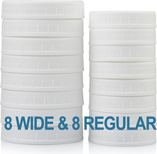 16-Pack Plastic Mason Jar Lids - 8 Regular Mouth and 8 Wide Mouth Jar Lids - Pla