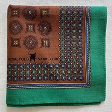 VTG Mens Handkerchief Brown Green Cotton Geometric Medallion Pocket Square 19" M