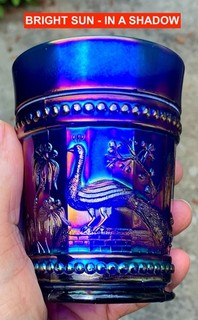 NORTHWOOD ELECTRIC BLUE “PEACOCK AT THE FOUNTAIN” TUMBLER – SUPERB!!!
