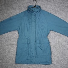 Vintage The Woolrich Woman Teal Blue Drawstring Waist Parka Jacket Size M USA