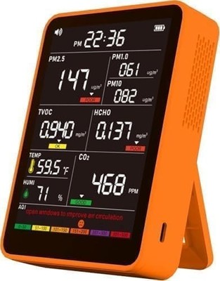Professional Indoor Air Quality Monitor with AQI Beep Alarms, Portable Real Time