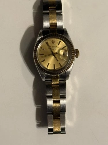 Rolex Date 6917 Ladies Two-Tone Steel & Yellow Gold Watch w/ Gold Champagne Dial