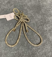 Victoria's Secret Bow Knotted Shine Rhinestone Wristlet Strap Keychain GOLD NWT