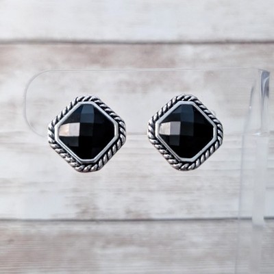 Vintage TJC Clip On Earrings Black & Silver Tone