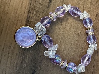 Vintage Kirks Folly Seaview Angel Purple Amethyst Crystal Stretch Charm Bracelet