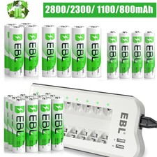 Lot EBL Rechargeable AA AAA Ni-MH Batteries 2300 2800mAh / Optional Charger