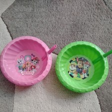  2 Paw Patrol Kids Cereal Bowl Plastic Built-in Straw