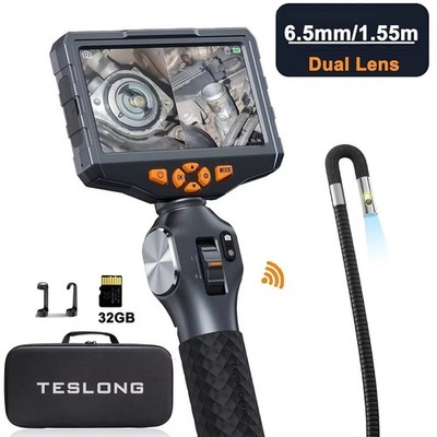TESLONG WiFi Borescope Endoscope Two-Way 210° Articulating 5''IPS 6.5mm Dual Lens