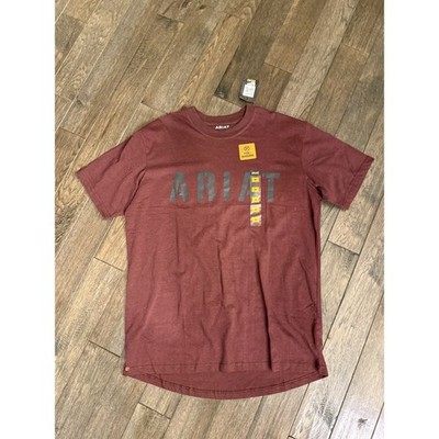 Ariat Rebar T-Shirt Men Medium Maroon Short Sleeve Logo Graphic Pre-Shrunk NEW