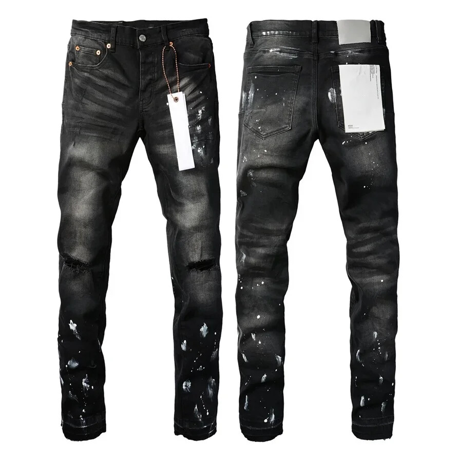 JEANS purples Paint Dot Knife Cut Hole Repair Low Rise Skinny Denim Pants-image