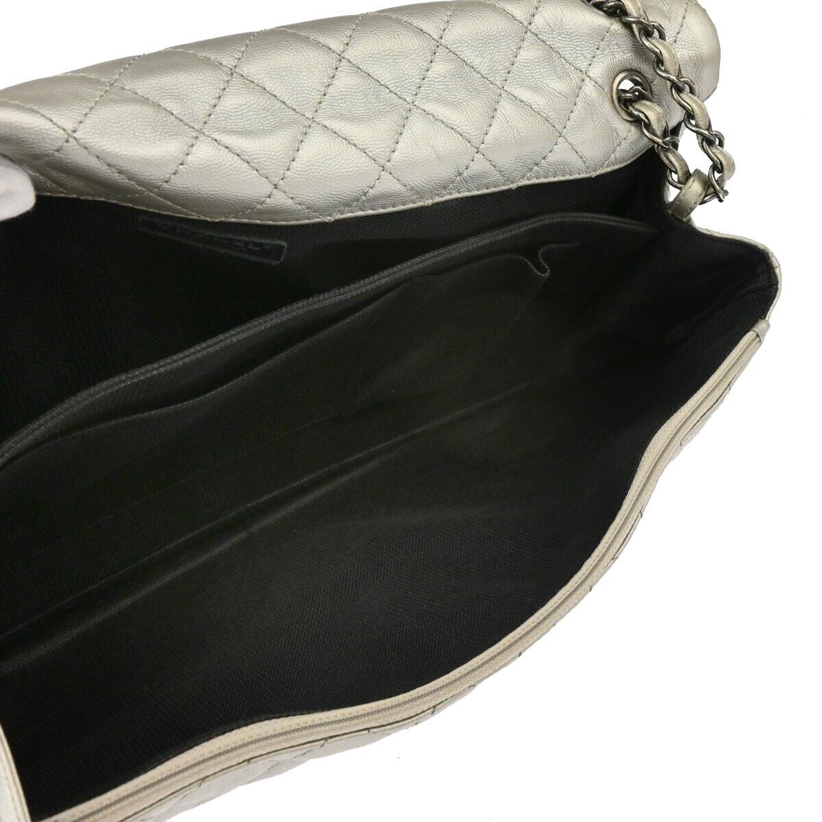 Chanel Silver Calfskin XXL Single Flap Shoulder Bag 124604 Chanel Silver Calfskin XXL Single Flap Shoulder Bag 124604
