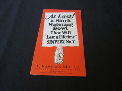 Vintage Advertising Ephemera F. Rassmann Mfg. Simplex No.7 Stock Watering Bowl