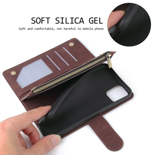 Zipper Flip Wallet Leather Card Case Cover For iPhone 14 13 12Pro 11 XR 7 8 Plus - Picture 27 of 36