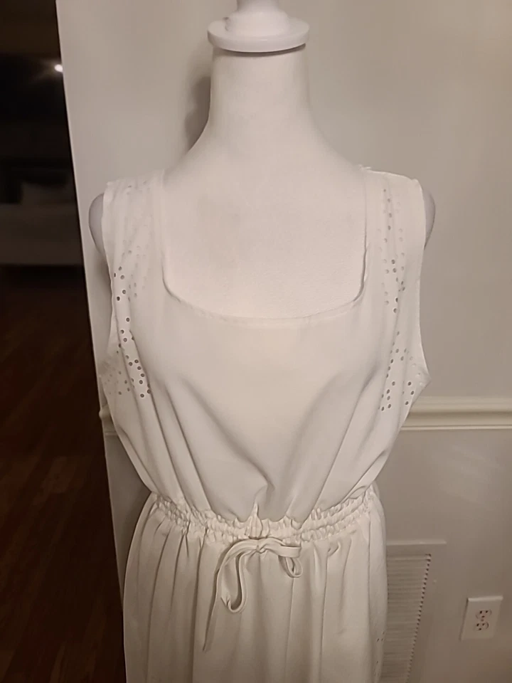 女式抽绳系带空心连衣裙加大码 2XL 白色 — 第 2/4 张图片