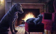 Kim Norlien Fireside Chat Dog and Cat Print 12 x 8