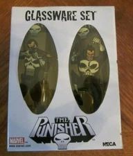 Marvel Comics Punisher Glassware 2 tall Shot Glass Set New NOS NECA 2002 Barware