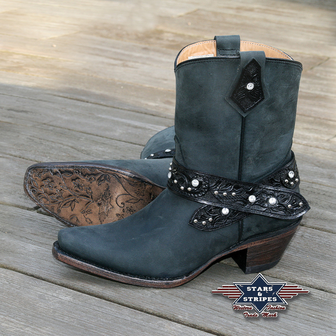 Damen Stiefelette Schwarz Country Cowboy Western-Boots Ankle WBL