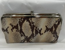 NWT Women's Hobo Multi-Color Leather Double Frame Clutch Wallet Sand Snake