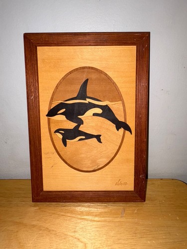 Hudson River Inlay Orcas Killer Whale Picture - Wood Marquetry by Jeff Nelson