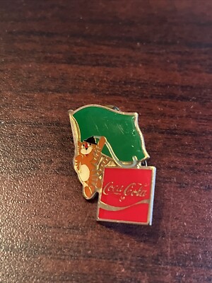 Vintage 1988 Seoul Olympics Coca Cola Hodori Tiger Libya Flag Lapel Pin