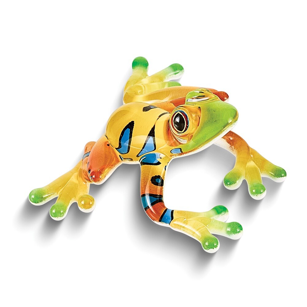 Handcrafted Rainforest Frog Glass Figurine, Artisan-Made Glass Art