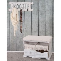 Garderobe + Sitzbank Kommode Mit 2 KöRben 42X62X33Cm, Vintage Weiß, Shabby-Look