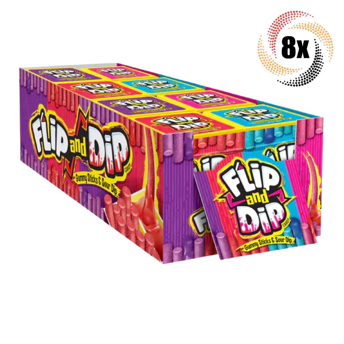 Full Box 8x Packs Foreign Candy Flip and Dip Assorted Sticks