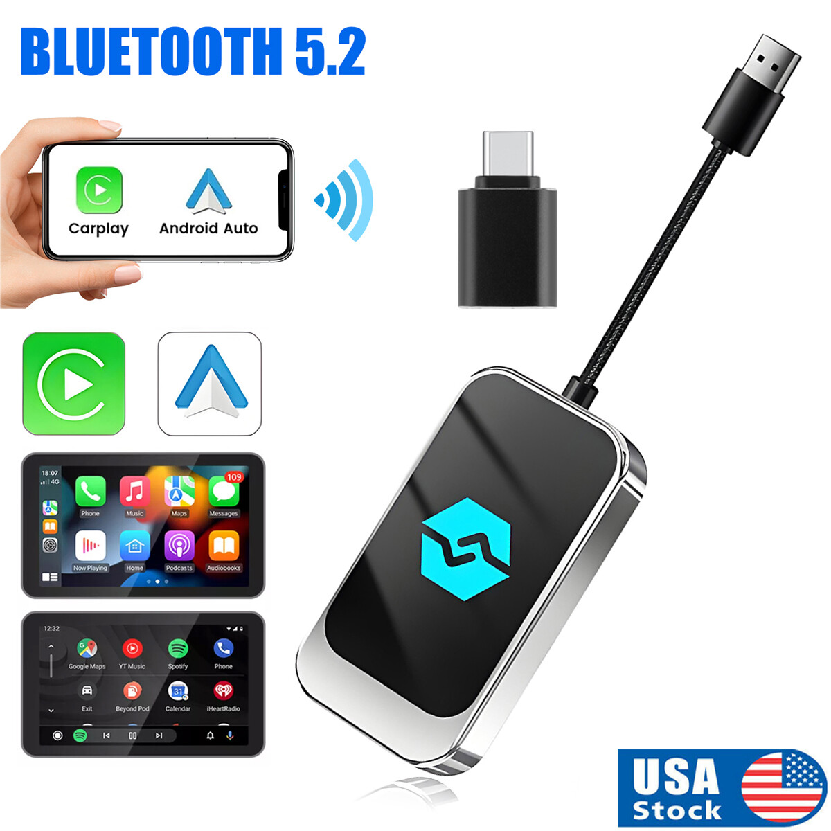2024 Wireless CarPlay Android Auto USB Adapter for Seamless Car Navigation