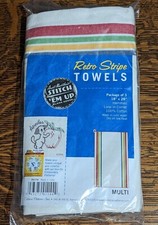 Aunt Martha's Stitch 'Em Up Retro Stripe Towels 18"x 28" 3 Pk Multi Color Bands