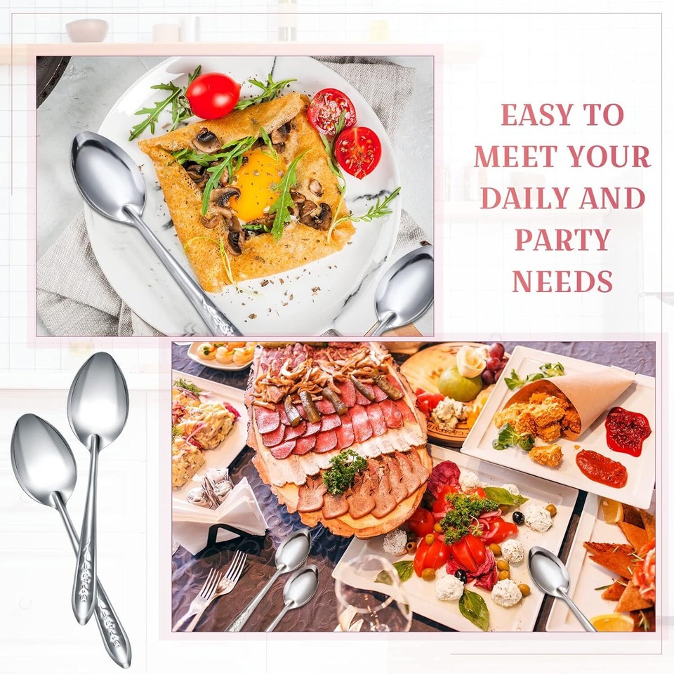 100 Pieces Dinner Spoons Set 6.69 Inches Silverware Spoons Bulk ...