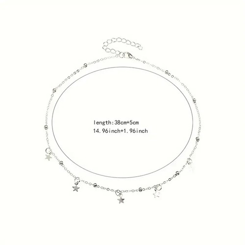 Stars Beaded Chain Silver Color Choker Necklace Elegant Holiday Summer UK - Picture 3 of 4