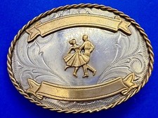 Country Square Dancing Couple Vintage Belt Buckle W/ Engravable Award Ribbons