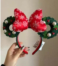 Disney Parks Wreath Bow Minnie Ears Christmas Holiday 2021 Mickey Mouse Headband